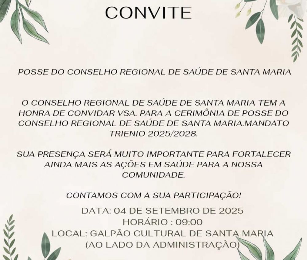 Nesta quinta tem a posse do Conselheiros Regionais de Saúde de Santa Maria