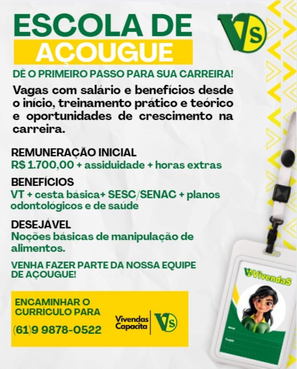 Escola de Açougue abre vagas com salário, benefícios e treinamento em Santa Maria