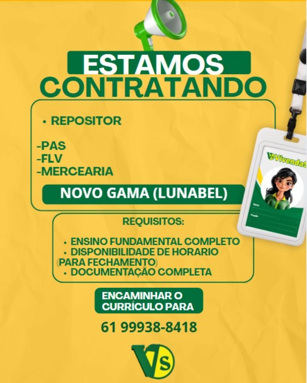 Supermercado Vivendas abre vagas para repositor no Novo Gama